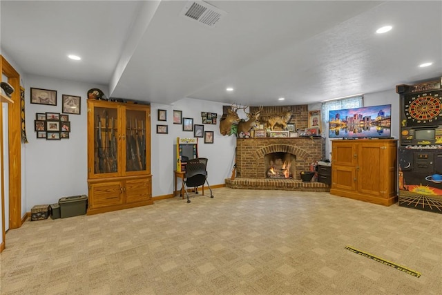2203 14th St, Patterson Twp, PA 15010 - living room featuring recessed lighting, carpet floors, and a fireplace