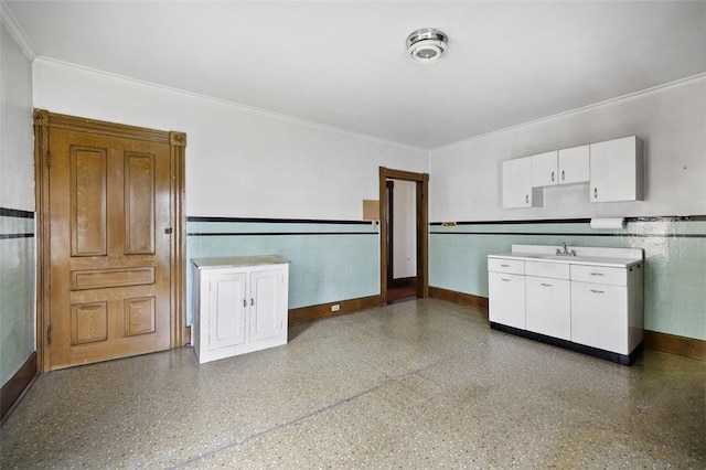 425 Concord Ave, City Of Greensburg, PA 15601 - kitchen featuring white cabinets, crown molding, and wainscoting