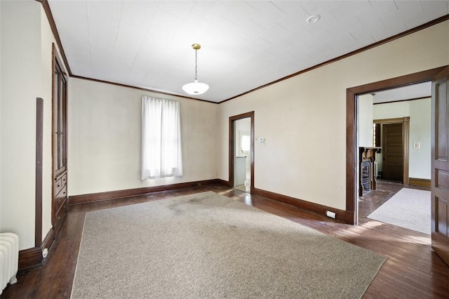 425 Concord Ave, City Of Greensburg, PA 15601 - unfurnished room with ornamental molding, dark wood-type flooring, and radiator heating unit
