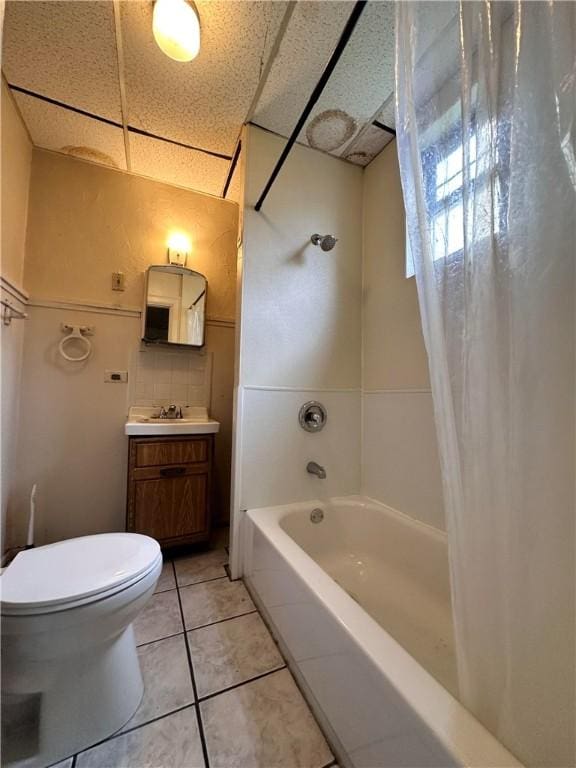 3027 Stayton St, Marshall Shadeland, PA 15212 - full bath featuring shower / tub combo with curtain, vanity, a paneled ceiling, and tile patterned floors