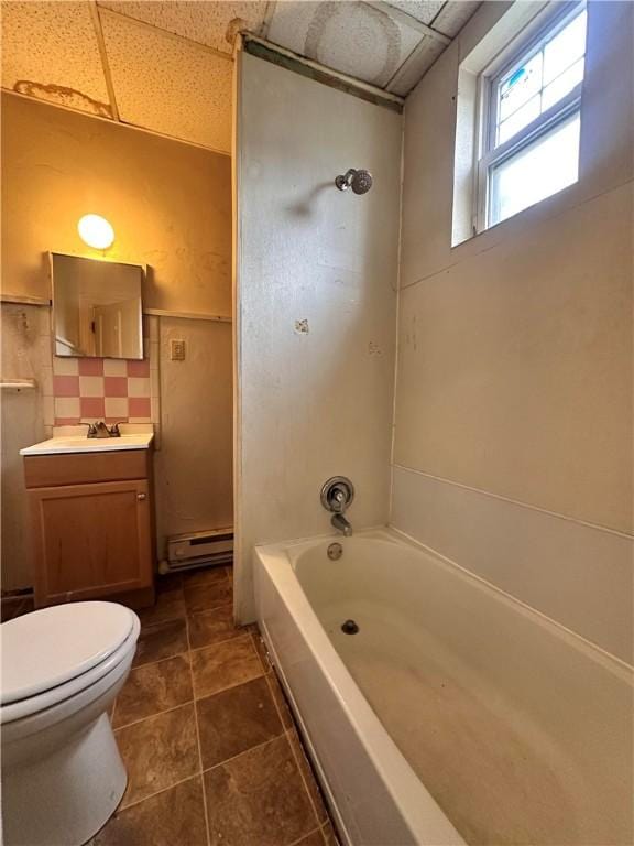 3027 Stayton St, Marshall Shadeland, PA 15212 - full bathroom with a paneled ceiling, baseboard heating, vanity, shower / bath combination, and tile patterned floors