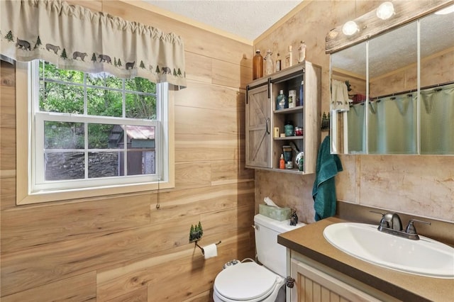 171 Fetter Ln, Ligonier Twp, PA 15658 - full bath with vanity, wood walls, and curtained shower