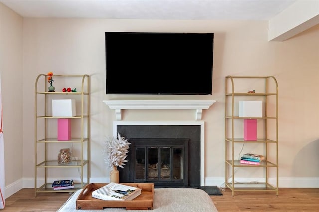 2657 Bingham Dr, Saint Clair, PA 15241 - living area with a glass covered fireplace and wood finished floors