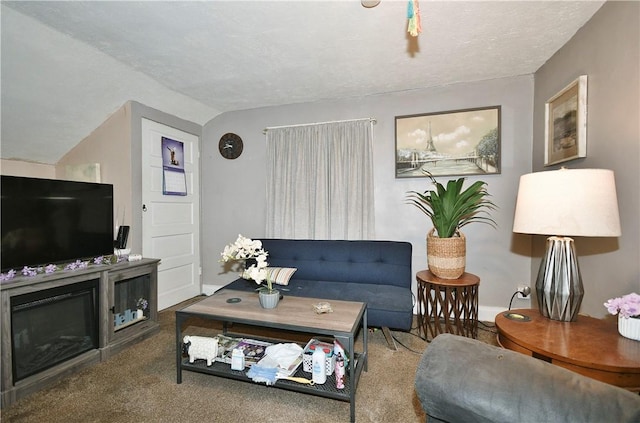 300 Sherman Ave, Dravosburg, PA 15034 - living area with carpet floors, a glass covered fireplace, and lofted ceiling