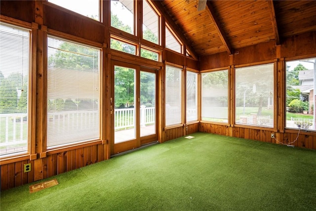 3215 Concord St, Neshannock Twp, PA 16105 - unfurnished sunroom featuring carpet floors, wooden walls, and wooden ceiling