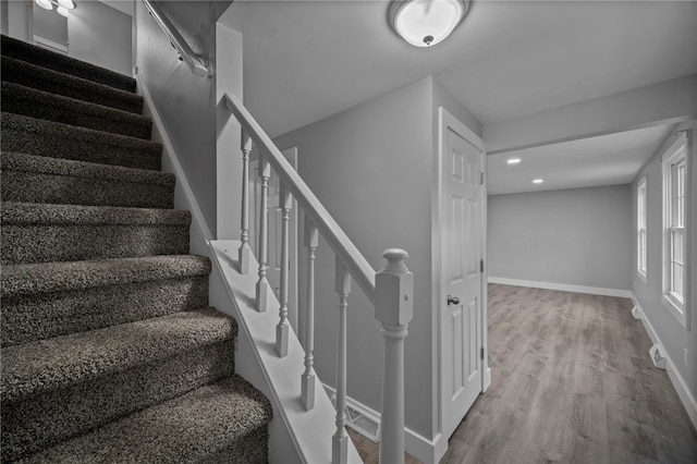 240 Wallingford Dr, Ross Twp, PA 15237 - staircase with wood finished floors and recessed lighting
