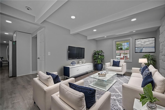 240 Wallingford Dr, Ross Twp, PA 15237 - living area featuring beam ceiling, dark wood-style flooring, and recessed lighting