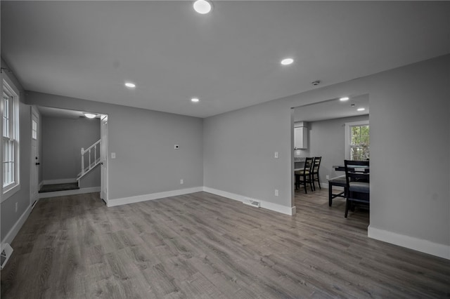 240 Wallingford Dr, Ross Twp, PA 15237 - unfurnished living room featuring stairs, recessed lighting, and wood finished floors