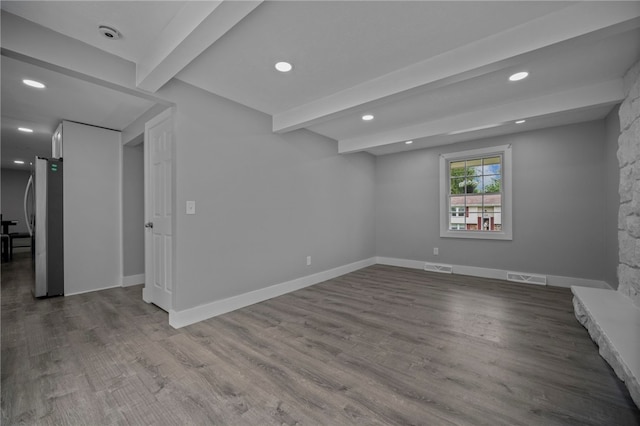 240 Wallingford Dr, Ross Twp, PA 15237 - basement featuring freestanding refrigerator, wood finished floors, and recessed lighting