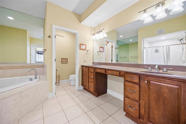 402 Providence Ct, Adams Twp, PA 16059 - bathroom with tile patterned floors, a bath, double vanity, and a shower with shower curtain