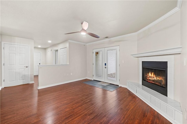 3011 Lenox Oval, Ross Twp, PA 15237 - unfurnished living room featuring wood finished floors, recessed lighting, a fireplace, ceiling fan, and crown molding