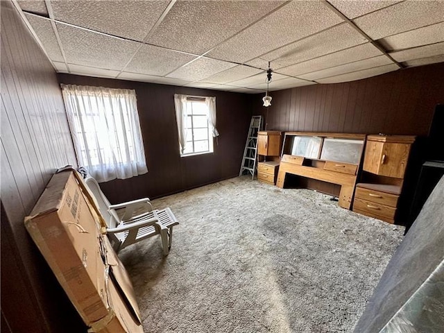 119 Van Braam St, Downtown Pgh, PA 15219 - carpeted bedroom featuring wood walls and a drop ceiling