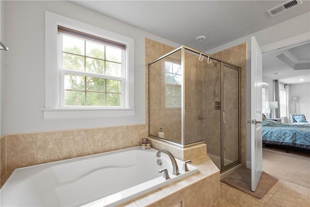 1761 Stevensan Dr, Franklin Park, PA 15143 - full bath with a garden tub, a shower stall, ensuite bath, and tile patterned flooring