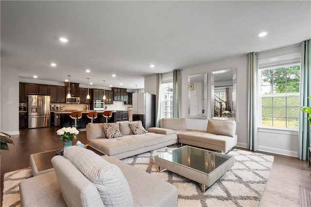 1761 Stevensan Dr, Franklin Park, PA 15143 - living room featuring dark wood-type flooring and recessed lighting