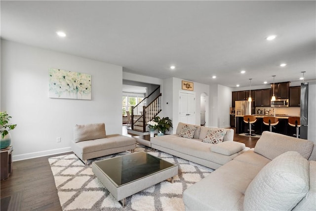 1761 Stevensan Dr, Franklin Park, PA 15143 - living room with stairway, recessed lighting, and dark wood-style floors