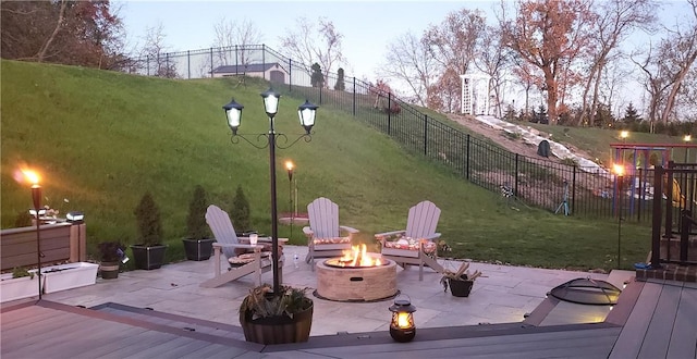 1761 Stevensan Dr, Franklin Park, PA 15143 - wooden terrace featuring an outdoor fire pit and a patio