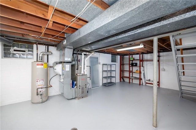 131 Windgate Dr, Marshall, PA 15090 - unfinished basement featuring water heater, heating unit, and concrete block wall