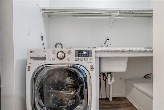 226 Glen Spring Cir, North Strabane, PA 15317 - laundry area with washer / clothes dryer and wood finished floors