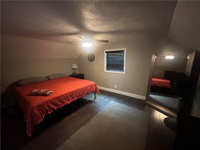 2814 Eccles St, South Side, PA 15210 - bedroom with dark wood-style flooring, ceiling fan, and lofted ceiling