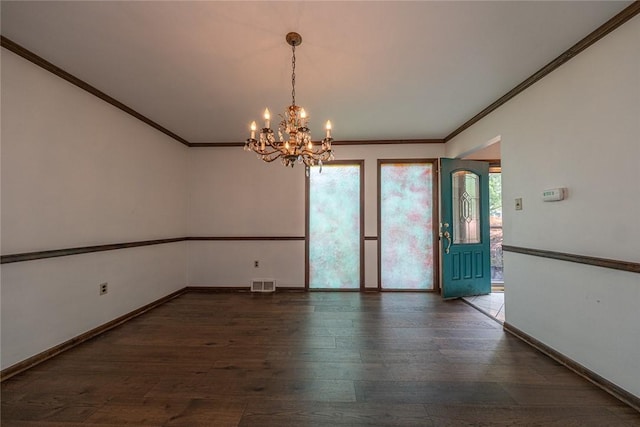 315 Pennsylvania Ave, Plum Boro, PA 15147 - unfurnished dining area with a chandelier, hardwood / wood-style flooring, and crown molding