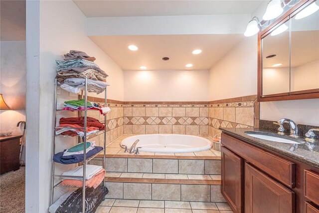 315 Pennsylvania Ave, Plum Boro, PA 15147 - full bath featuring vanity, a garden tub, tile patterned floors, and recessed lighting