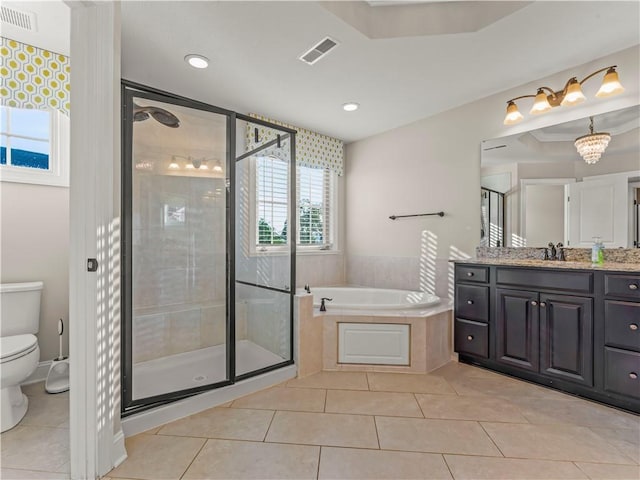 4402 Walnut Ridge Cir, South Fayette, PA 15057 - full bathroom with a bath, vanity, a stall shower, tile patterned flooring, and recessed lighting