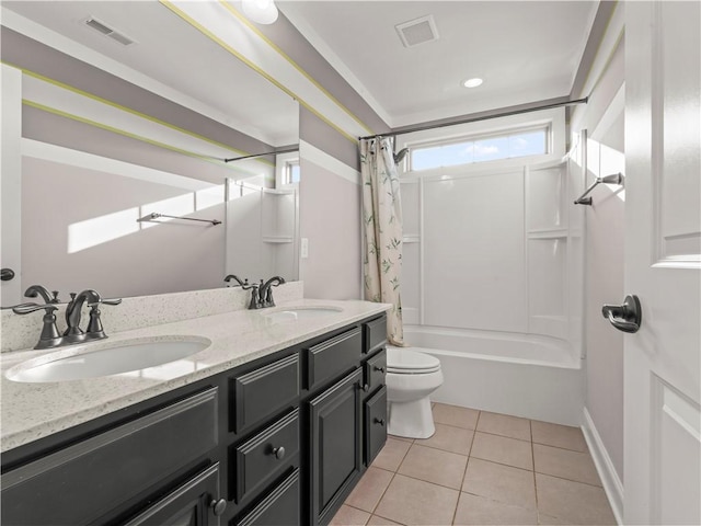 4402 Walnut Ridge Cir, South Fayette, PA 15057 - bathroom with shower / tub combo, tile patterned flooring, and double vanity