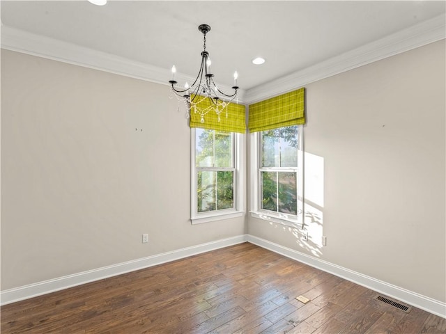 4402 Walnut Ridge Cir, South Fayette, PA 15057 - unfurnished room with a chandelier, crown molding, wood-type flooring, and recessed lighting