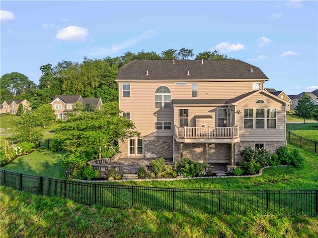 4402 Walnut Ridge Cir, South Fayette, PA 15057 - rear view of property featuring a fenced backyard, a deck, and a patio area