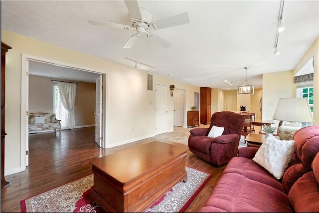 327 Indian Ridge Dr, Moon/Crescent Twp, PA 15108 - living area featuring track lighting, wood finished floors, and a ceiling fan