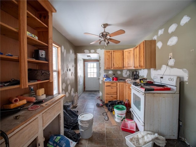 1276 Glades Pike, Somerset, PA 15501 - kitchen featuring electric range, ceiling fan, and light countertops
