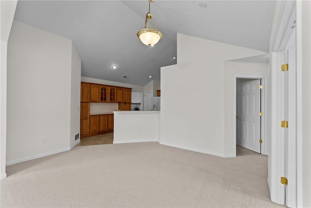 1901 Golf Course Dr, South Strabane, PA 15301 - unfurnished living room featuring lofted ceiling, light colored carpet, and recessed lighting