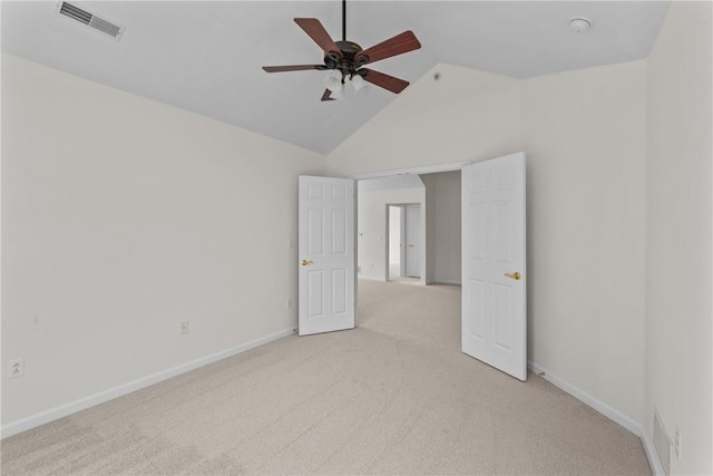 1901 Golf Course Dr, South Strabane, PA 15301 - unfurnished bedroom featuring light colored carpet, high vaulted ceiling, and a ceiling fan