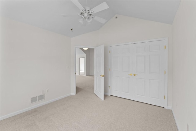 1901 Golf Course Dr, South Strabane, PA 15301 - unfurnished bedroom featuring carpet floors, vaulted ceiling, a closet, and ceiling fan