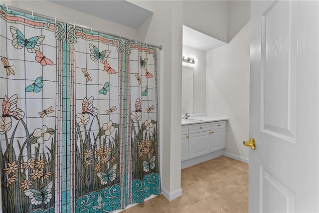 1901 Golf Course Dr, South Strabane, PA 15301 - full bath featuring vanity, tile patterned floors, and a shower with shower curtain
