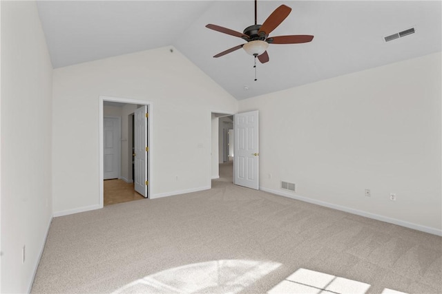 1901 Golf Course Dr, South Strabane, PA 15301 - unfurnished bedroom with light carpet, ensuite bathroom, a ceiling fan, and high vaulted ceiling