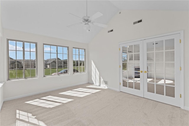 1901 Golf Course Dr, South Strabane, PA 15301 - unfurnished sunroom featuring french doors, vaulted ceiling, and healthy amount of natural light