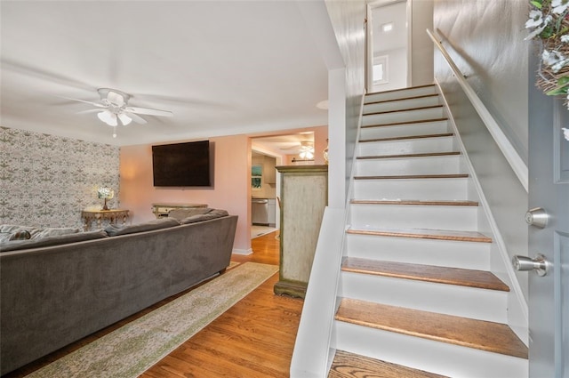 235 Ruth St, Plum Boro, PA 15239 - stairs featuring ceiling fan and wood finished floors