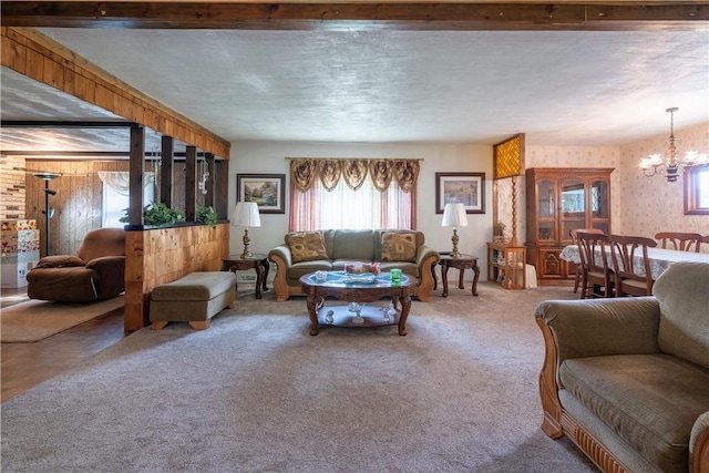 5731 Interboro, Lincoln Place, PA 15207 - carpeted living area featuring a chandelier and wooden walls