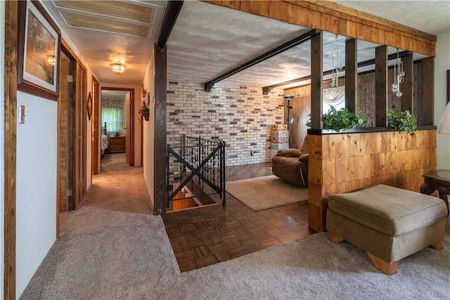 5731 Interboro, Lincoln Place, PA 15207 - hall featuring an upstairs landing and brick wall