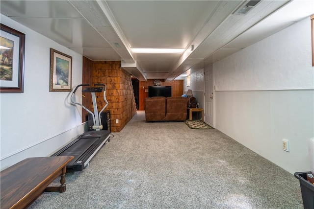 5731 Interboro, Lincoln Place, PA 15207 - exercise area featuring carpet flooring and wooden walls