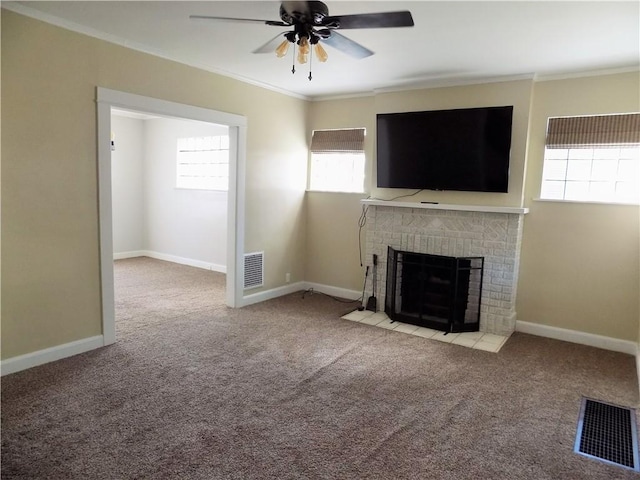 437 Green St, Munhall, PA 15120 - unfurnished living room featuring crown molding, carpet floors, and healthy amount of natural light