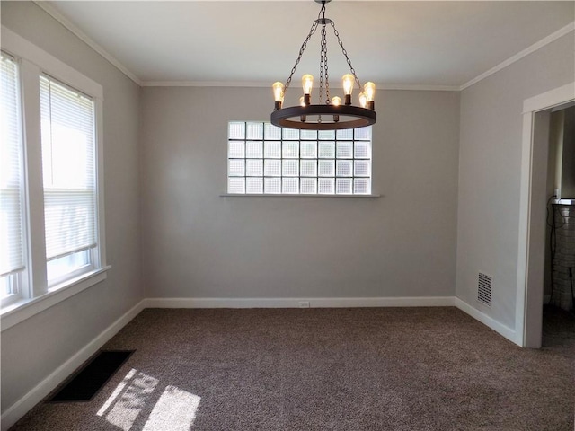 437 Green St, Munhall, PA 15120 - spare room featuring healthy amount of natural light, a chandelier, carpet flooring, and crown molding