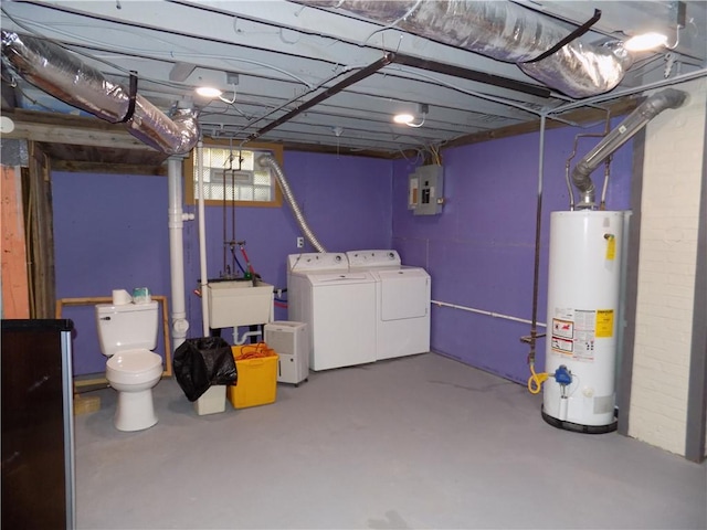 437 Green St, Munhall, PA 15120 - below grade area featuring gas water heater, separate washer and dryer, and electric panel