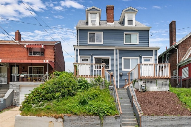 637 Bigelow St, Greenfield, PA 15207 - view of front of house with stairs and a chimney