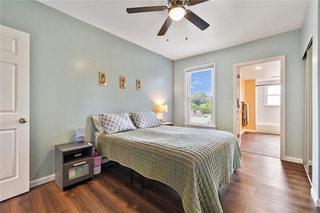 637 Bigelow St, Greenfield, PA 15207 - bedroom featuring dark wood-style floors, a ceiling fan, and ensuite bath
