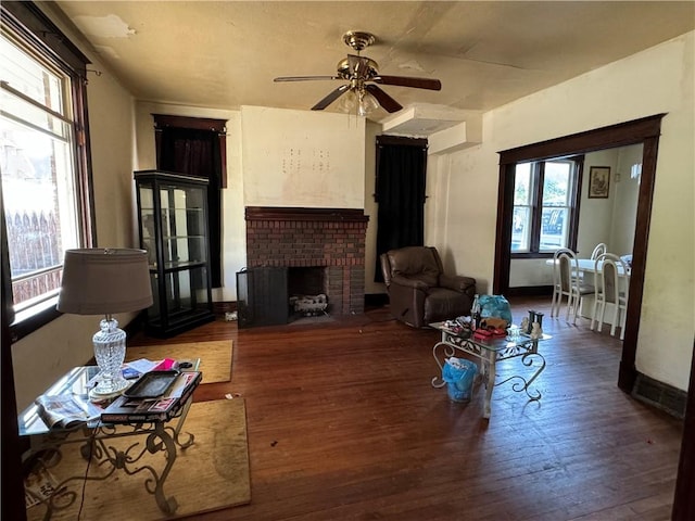 1413 Summit Ave, Monessen, PA 15062 - living room with healthy amount of natural light, a ceiling fan, and wood-type flooring