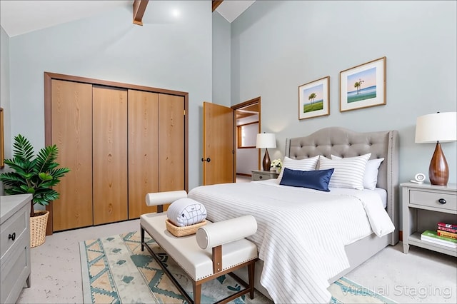 204 S Links Ave, Twp Of But Nw, PA 16001 - bedroom featuring high vaulted ceiling, a closet, and light carpet