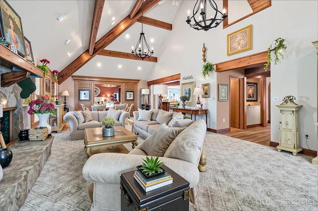 204 S Links Ave, Twp Of But Nw, PA 16001 - living area with a chandelier, high vaulted ceiling, beamed ceiling, and recessed lighting