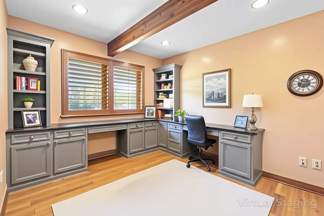 204 S Links Ave, Twp Of But Nw, PA 16001 - office space with built in desk, light wood-style flooring, beam ceiling, and recessed lighting
